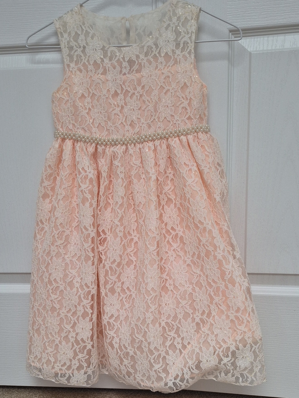 Peach Lace Pearl-Trim Girls' Formal Dress